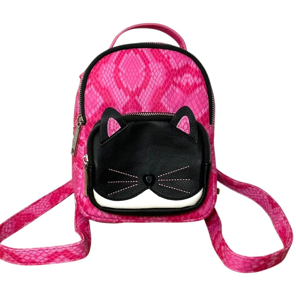 Betsey Johnson Cat Mini Backpack Pink Snakeskin Crossbody Y2K Novelty Bag‎
